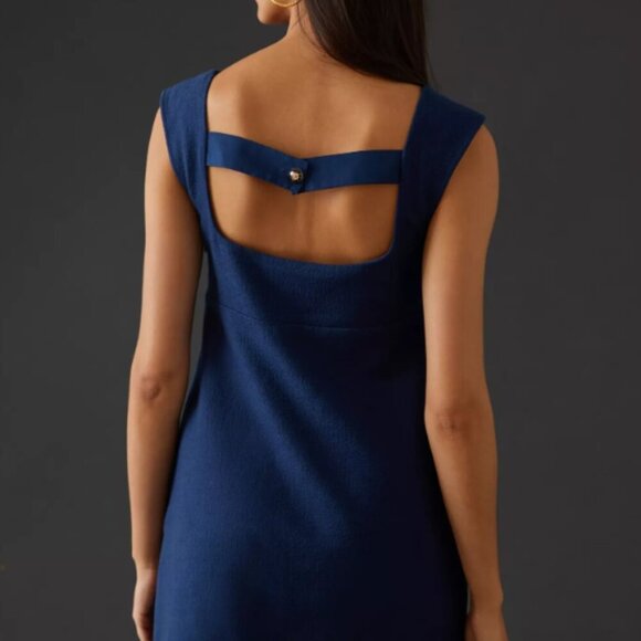 NWT Maeve by Anthropologie Mini Shift Dress Womens 0 Navy Blue Open Back - Picture 7 of 7